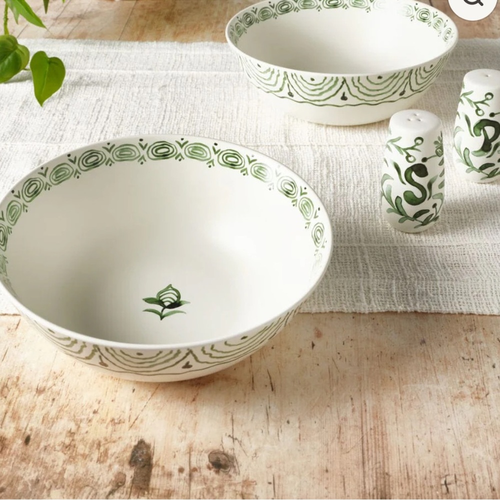 NEW Fitz and Floyd Green and White Serveware Set